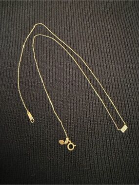 Unused Real K18 Japan Yellow Gold diamond dainty necklace 45cm length